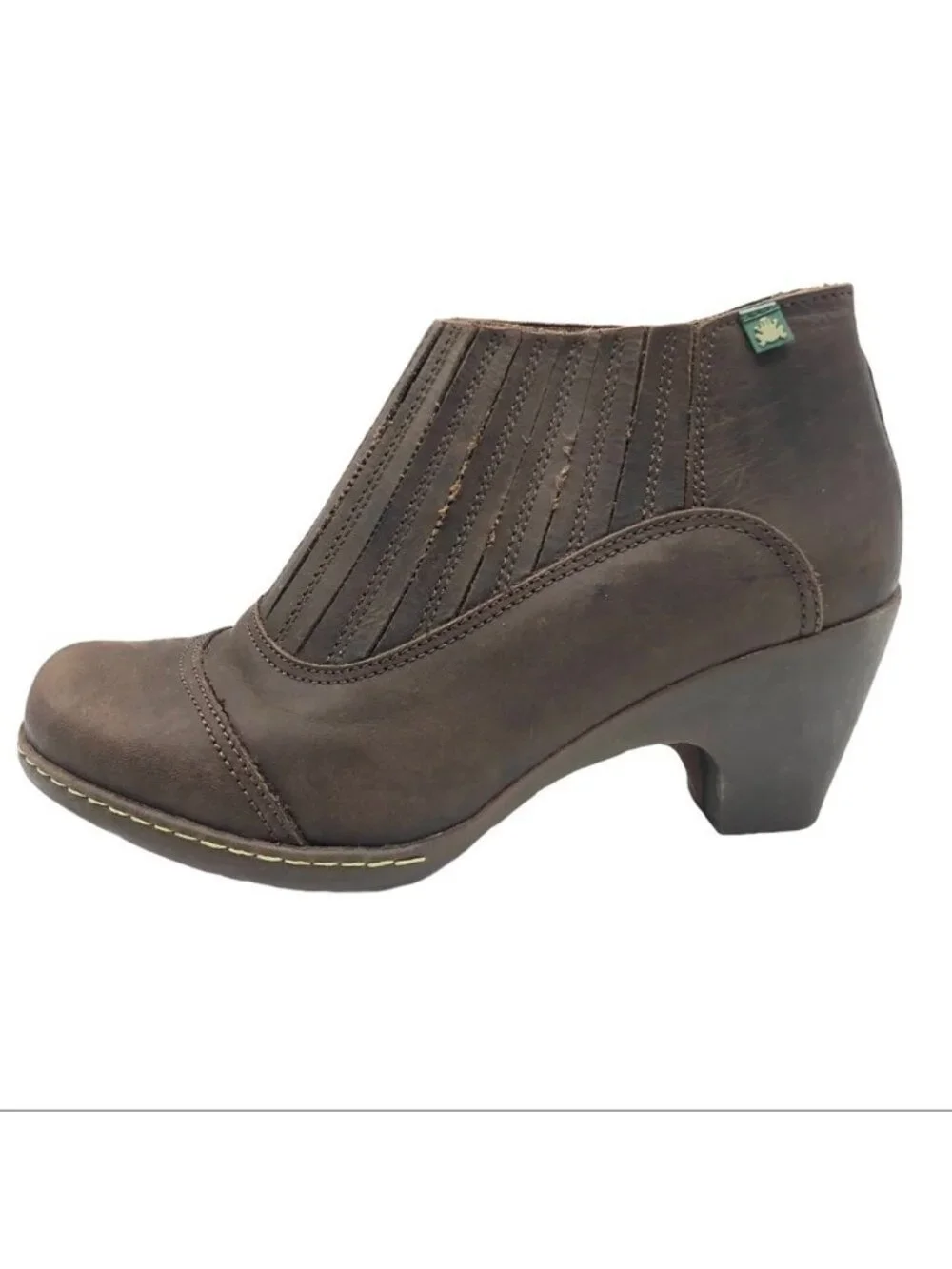 El Naturalista Womens Brown Leather Slip On Heeled Ankle Boots Size EU 37/US 7